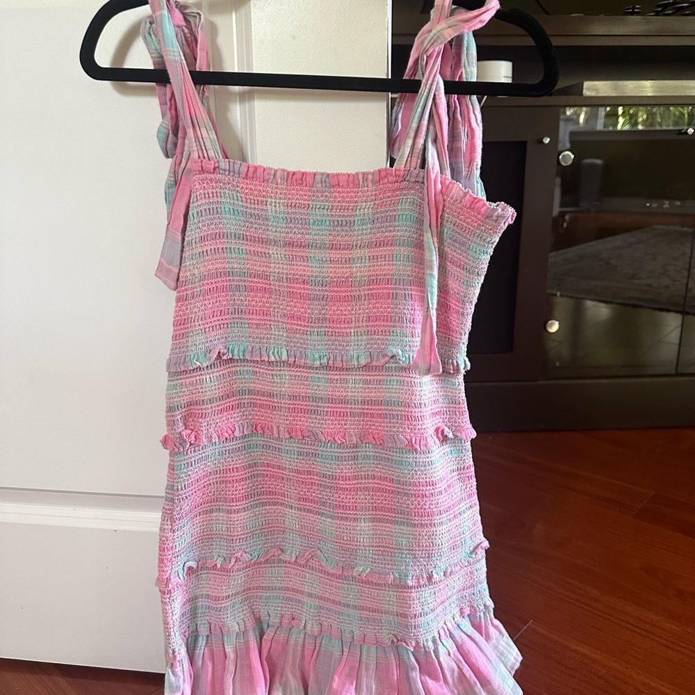 LoveShackFancy Pink and Blue Mini Dress